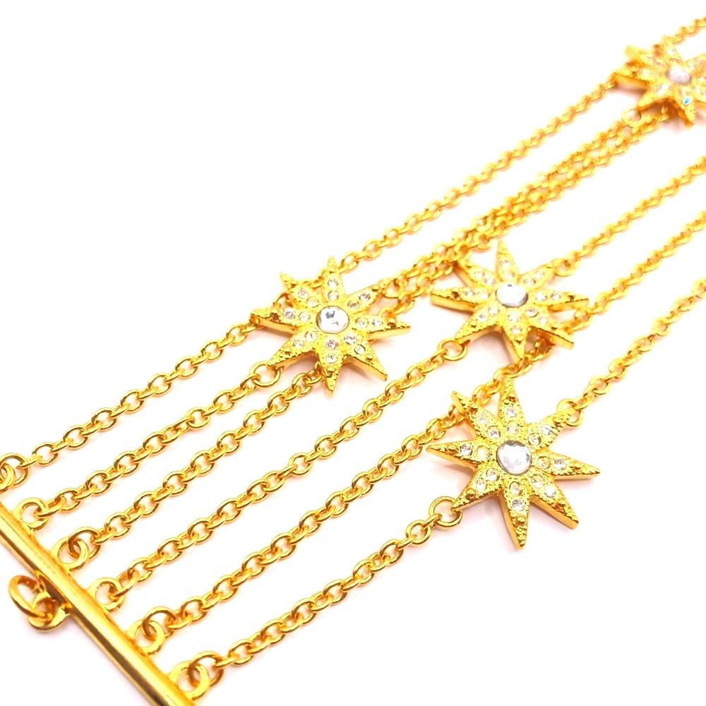 Gold Multi Strand Rhinestone Star Statement Bracelet - Picture 5 of 6